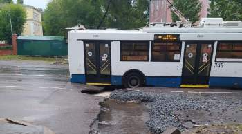 В Воронеже троллейбус провалился в яму на дороге