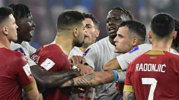 Футболисты сборных Сербии и Швейцарии устроили потасовку в концовке матча